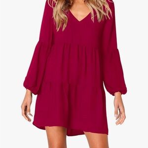 Women’s M Burgundy Long Sleeved Tunic Babydoll Dress